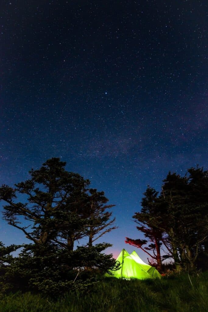 A campsite beneath the stars in Great Smoky Mountains National Park.